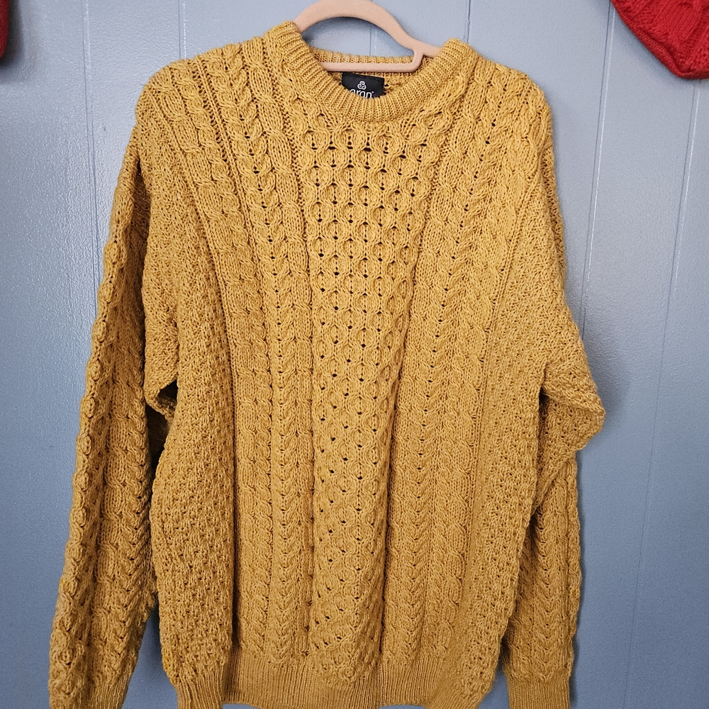 Men's Mustard Cable Knit Crewneck Sweater